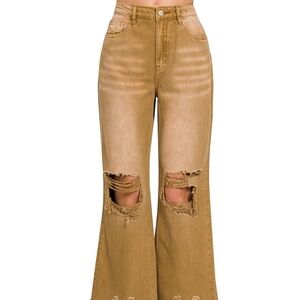 NWT Zenana Mid-Rise Straight Distressed Knee and Hem Cropped Jeans size 29